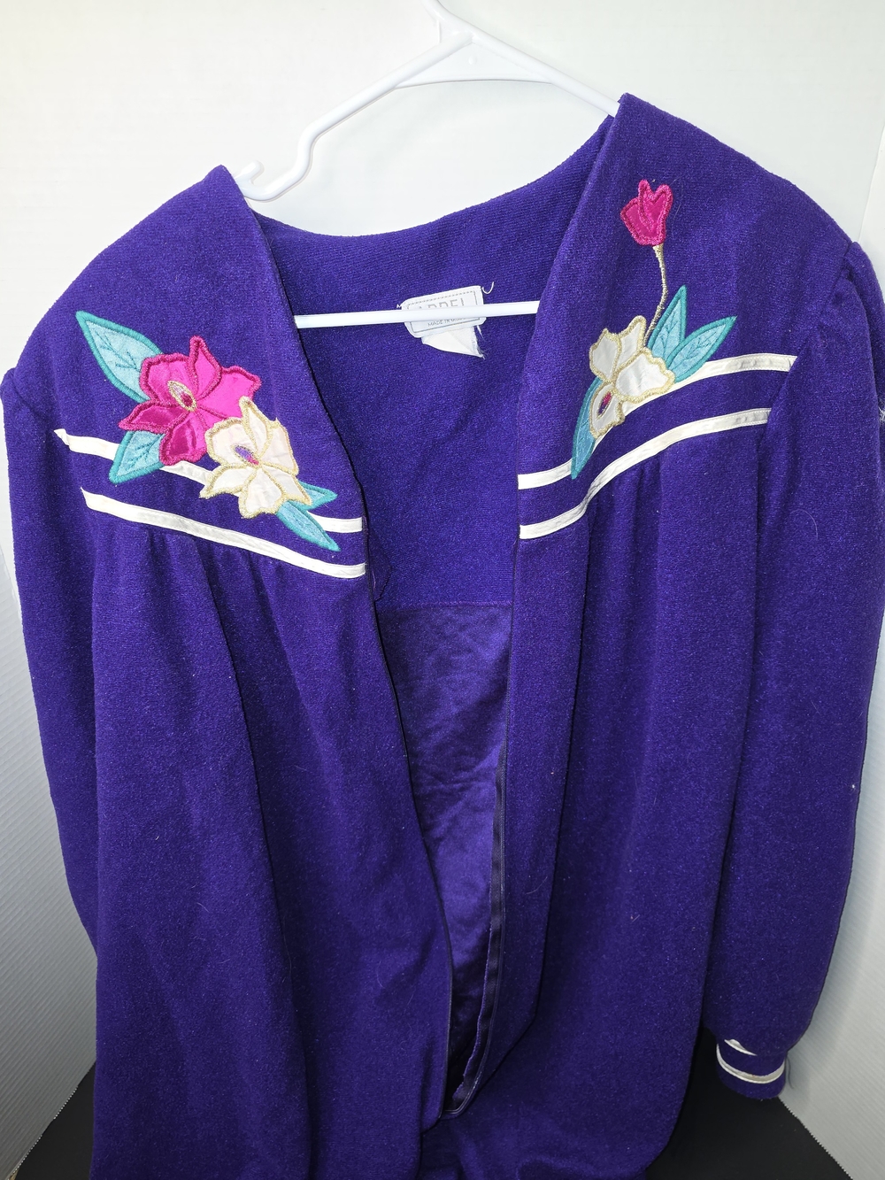 Vintage 80s Appel Royal Purple Embroidered Fleece Maxi Zip Robe Size XL